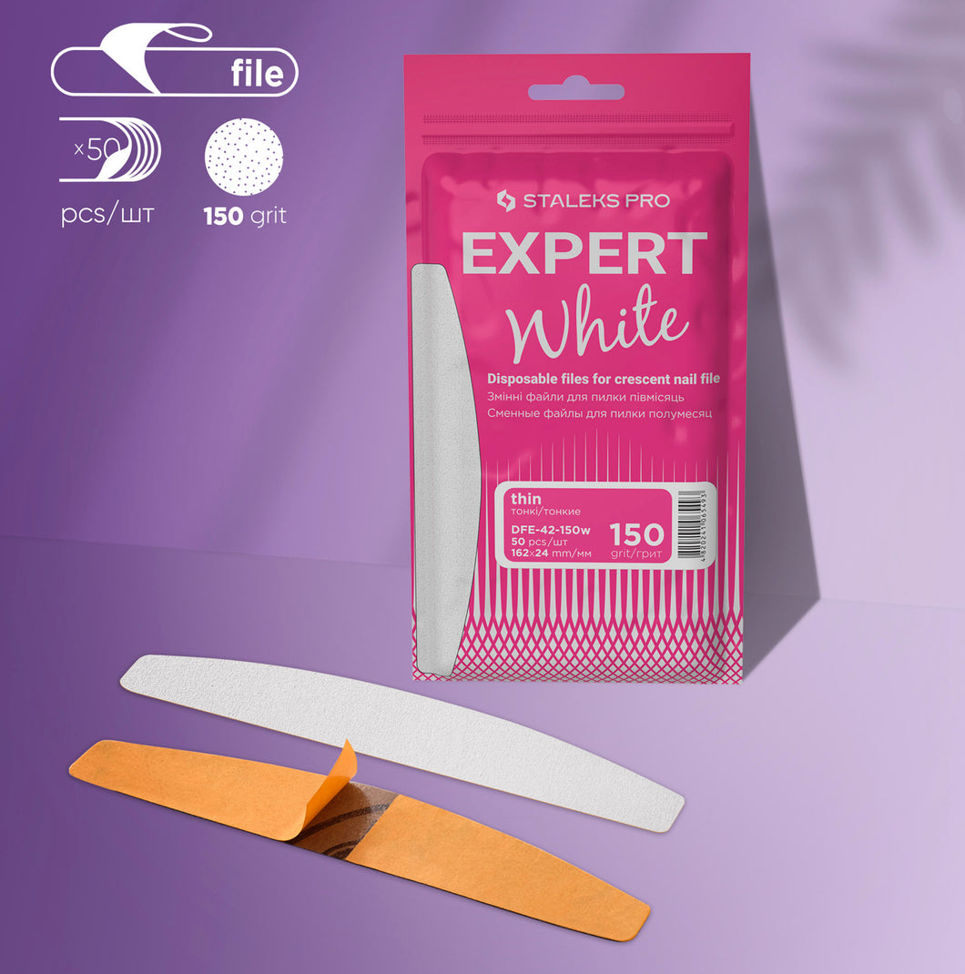 STALEKS - DISPOSABLE (THIN) WHITE FILES FOR CRESCENT NAIL FILE 150 GRIT (50 PCS)