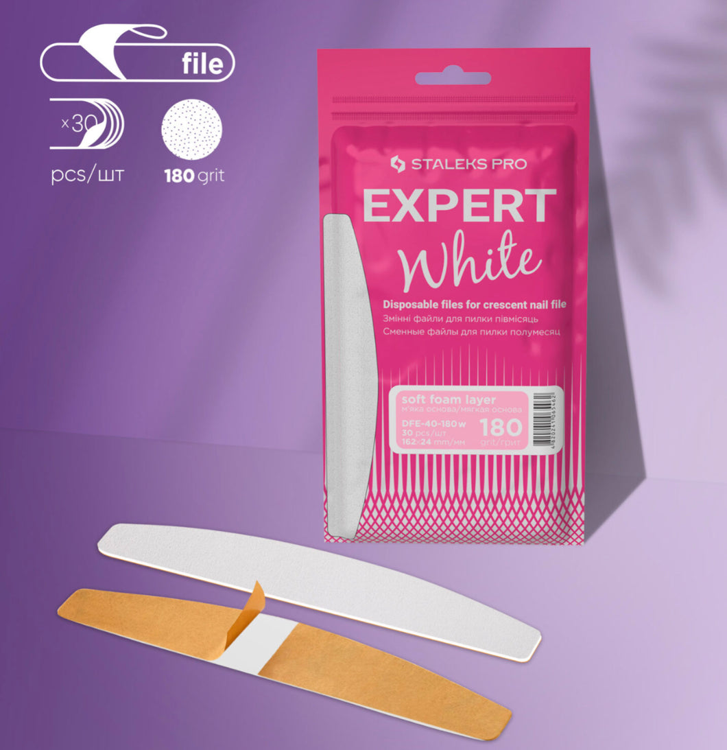 STALEKS - DISPOSABLE (SOFT FOAM) WHITE FILES FOR CRESCENT NAIL FILE 180 GRIT (50 PCS)
